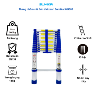 Thang rút nhôm Sumika SKB380: Sự lựa chọn hoàn hảo cho công việc trên cao Thang rút nhôm Sumika SKB380 là một sản phẩm chất lượng cao, được thiết kế dành cho các công việc sửa chữa, lắp đặt, bảo trì ở những vị trí cao. Với nhiều ưu điểm nổi bật, thang nhôm Sumika SKB380 đã trở thành sự lựa chọn hàng đầu của nhiều người tiêu dùng.