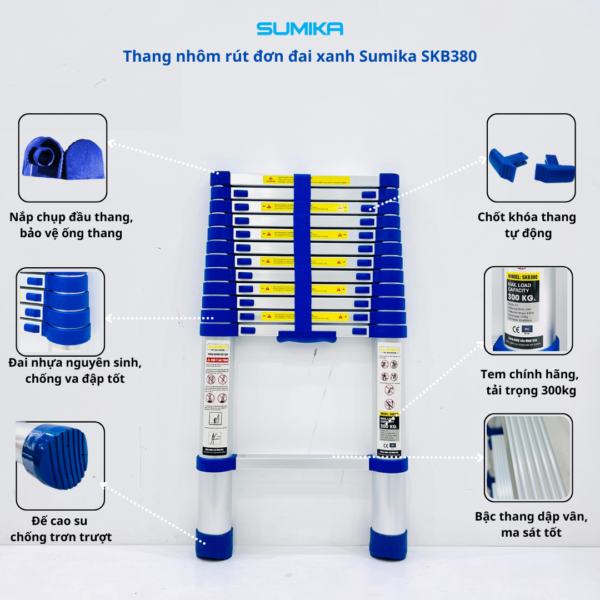 Thang rút nhôm Sumika SKB380: Sự lựa chọn hoàn hảo cho công việc trên cao Thang rút nhôm Sumika SKB380 là một sản phẩm chất lượng cao, được thiết kế dành cho các công việc sửa chữa, lắp đặt, bảo trì ở những vị trí cao. Với nhiều ưu điểm nổi bật, thang nhôm Sumika SKB380 đã trở thành sự lựa chọn hàng đầu của nhiều người tiêu dùng.