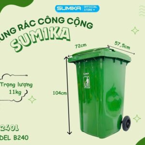 Thùng rác nhựa công nghiệp SUMIKA B240 là một giải pháp hoàn hảo cho những không gian cần xử lý lượng rác thải lớn. Với thiết kế bền bỉ, dung tích siêu lớn và tính năng tiện lợi, sản phẩm này sẽ giúp bạn giữ cho môi trường xung quanh luôn sạch sẽ và gọn gàng.