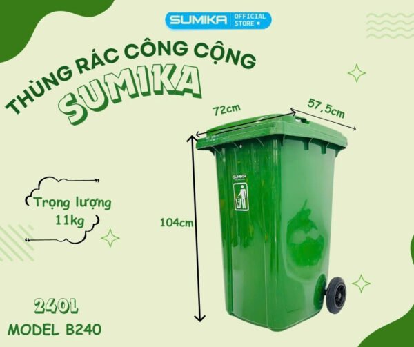 Thùng rác nhựa công nghiệp SUMIKA B240 là một giải pháp hoàn hảo cho những không gian cần xử lý lượng rác thải lớn. Với thiết kế bền bỉ, dung tích siêu lớn và tính năng tiện lợi, sản phẩm này sẽ giúp bạn giữ cho môi trường xung quanh luôn sạch sẽ và gọn gàng.