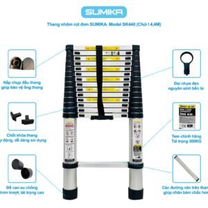 Thang nhôm rút đơn Sumika SK440 là một sản phẩm chất lượng cao, đáng tin cậy để bạn lựa chọn. Với thiết kế thông minh, chất liệu bền bỉ và tính năng an toàn, thang Sumika SK440 sẽ là người bạn đồng hành đắc lực trong mọi công việc trên cao.