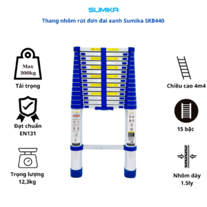 Thang rút nhôm Sumika SKB440: Sự lựa chọn hoàn hảo cho công việc trên cao Thang rút nhôm Sumika SKB440 là một sản phẩm chất lượng cao, được thiết kế dành cho các công việc sửa chữa, lắp đặt, bảo trì ở những vị trí cao. Với nhiều ưu điểm nổi bật, thang nhôm Sumika SKB440 đã trở thành sự lựa chọn hàng đầu của nhiều người tiêu dùng.