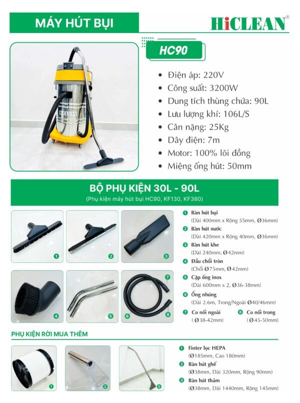 Máy hút bụi công nghiệp HiClean HC90