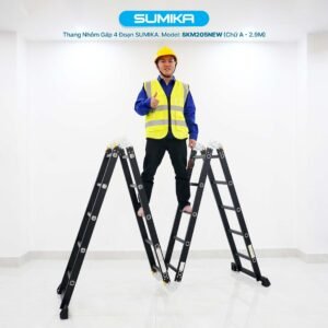 Thang Nhôm Gấp 4 Đoạn Sumika SKM205 NEW là sản phẩm thuộc dòng thang nhôm gấp của thương hiệu Sumika, nổi tiếng với các sản phẩm chất lượng và thiết kế thông minh. Với chiều cao tối đa chữ A là 2.9m và chiều cao tối đa duỗi thẳng chữ I là 5.8m, thang này đáp ứng tốt nhu cầu sử dụng của nhiều gia đình cũng như các công trình xây dựng.