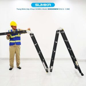 Thang Nhôm Gấp 4 Đoạn Sumika SKM205 NEW là sản phẩm thuộc dòng thang nhôm gấp của thương hiệu Sumika, nổi tiếng với các sản phẩm chất lượng và thiết kế thông minh. Với chiều cao tối đa chữ A là 2.9m và chiều cao tối đa duỗi thẳng chữ I là 5.8m, thang này đáp ứng tốt nhu cầu sử dụng của nhiều gia đình cũng như các công trình xây dựng.