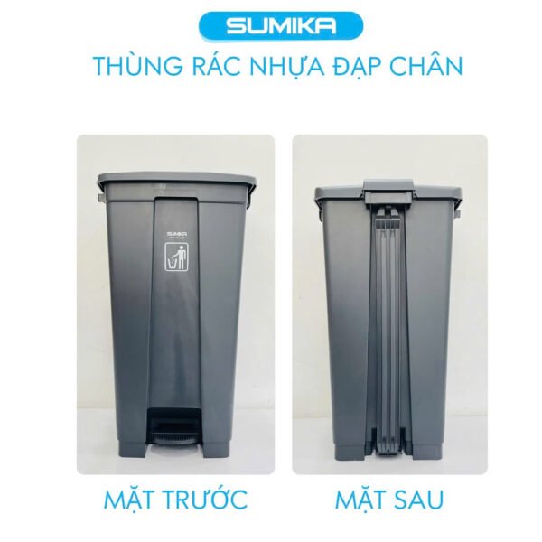 Thùng rác nhựa đạp chân SUMIKA B55, dung tích 55L: Giải pháp hoàn hảo cho không gian rộng lớn Thùng rác nhựa đạp chân SUMIKA B55 được thiết kế đặc biệt để đáp ứng nhu cầu của những không gian rộng lớn như các khu công nghiệp, tòa nhà văn phòng, trường học, bệnh viện, trung tâm thương mại... Với dung tích lên đến 55 lít, sản phẩm này có khả năng chứa lượng rác thải lớn, giúp giảm thiểu tần suất đổ rác và giữ cho môi trường luôn sạch sẽ.