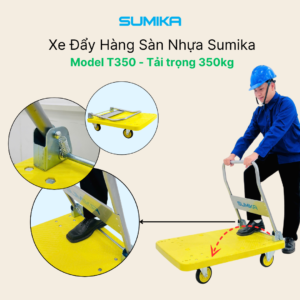 Xe đẩy hàng sàn nhựa SUMIKA T350 với tải trọng lên đến 350kg chính là lựa chọn hoàn hảo dành cho bạn. Với thiết kế bền bỉ, chất liệu cao cấp và tính năng vượt trội, SUMIKA T350 sẽ là trợ thủ đắc lực trong mọi công việc.