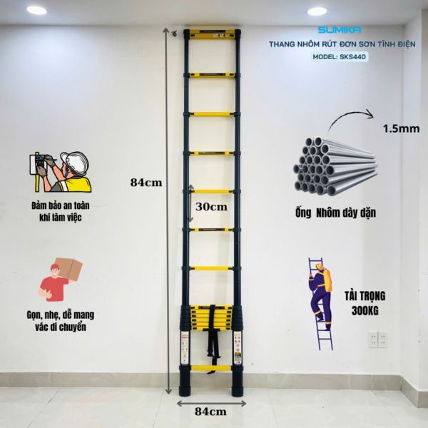 thang nhôm rút đơn Sumika SKS440 là một sản phẩm đáng chú ý trong danh mục thang nhôm, đặc biệt phù hợp cho các công việc gia đình và thương mại. Dưới đây là phân tích chi tiết dựa trên các nguồn thông tin đáng tin cậy, bao gồm hình ảnh sản phẩm và các trang web bán hàng.