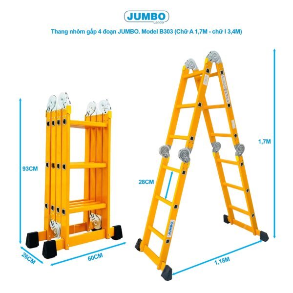 Thang Nhôm Gấp 4 Đoạn JUMBO B303 - Ảnh 6