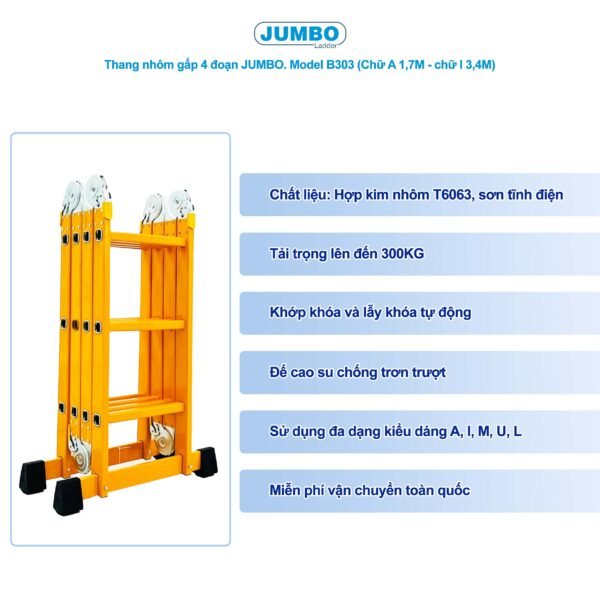 Thang Nhôm Gấp 4 Đoạn JUMBO B303 - Ảnh 5