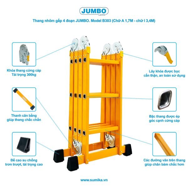 Thang Nhôm Gấp 4 Đoạn JUMBO B303 - Ảnh 4