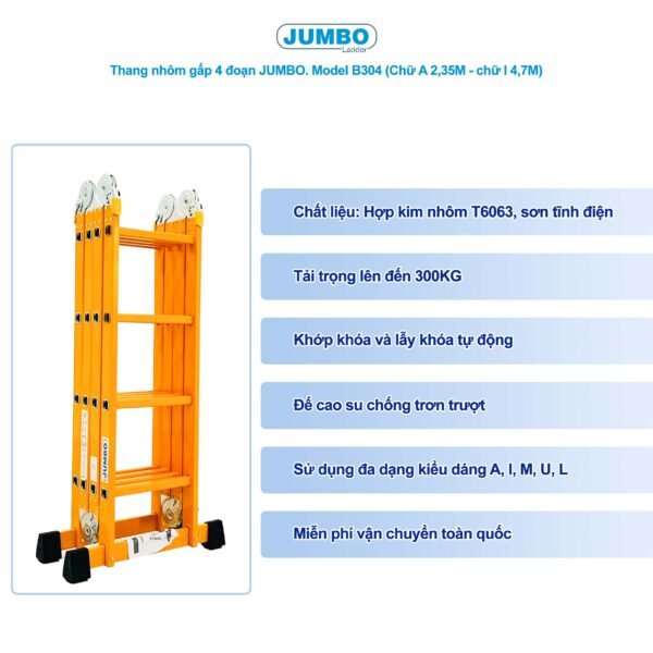 Thang Nhôm Gấp 4 Đoạn JUMBO B304 - Ảnh 9