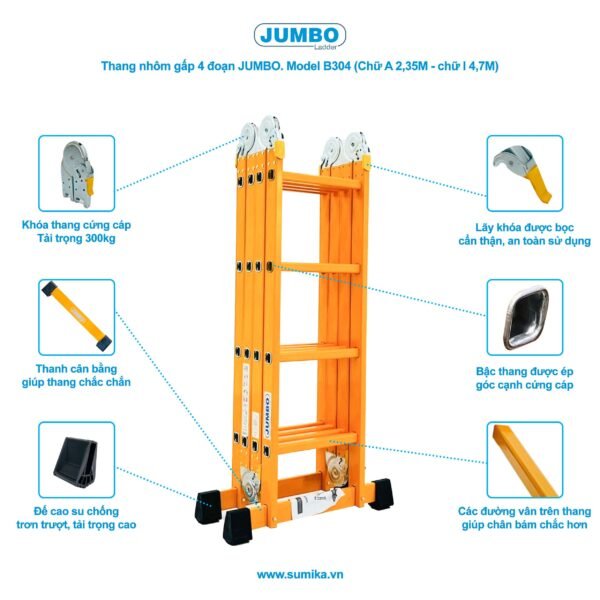 Thang Nhôm Gấp 4 Đoạn JUMBO B304