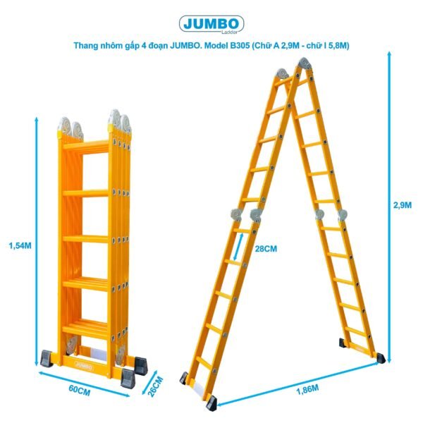 Thang Nhôm Gấp 4 Đoạn JUMBO B305 - Ảnh 6