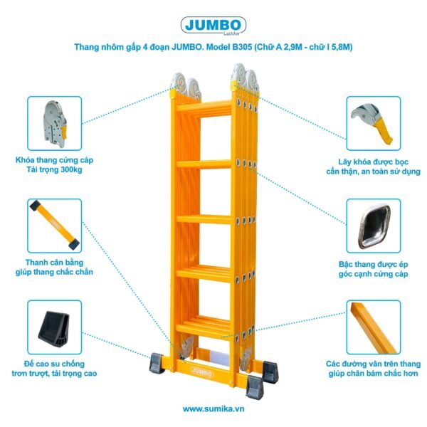 Thang Nhôm Gấp 4 Đoạn JUMBO B305 - Ảnh 9